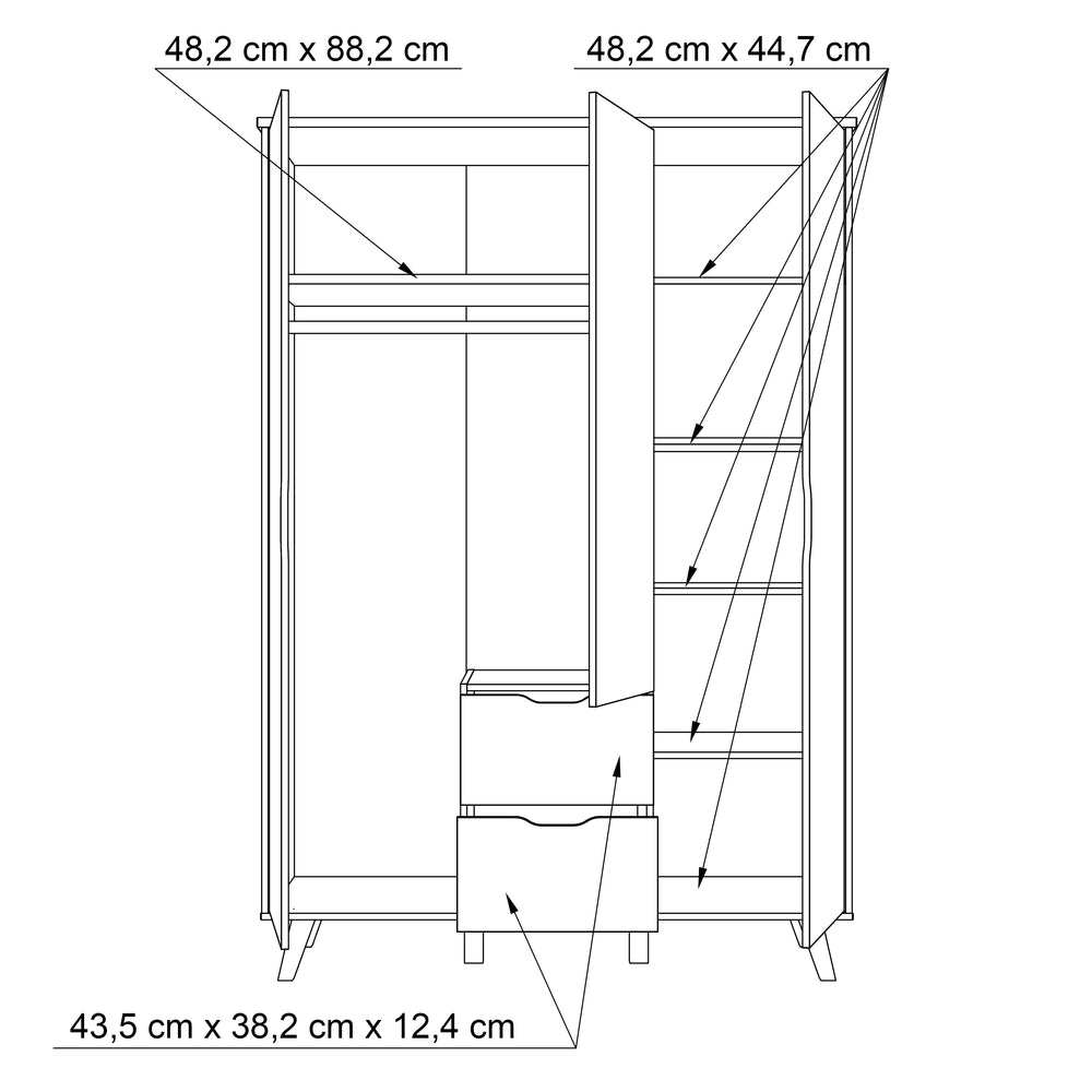 Oskar 3 Door 2 Drawer 140cm Wardrobe - Matt White & Oak - FurniComp