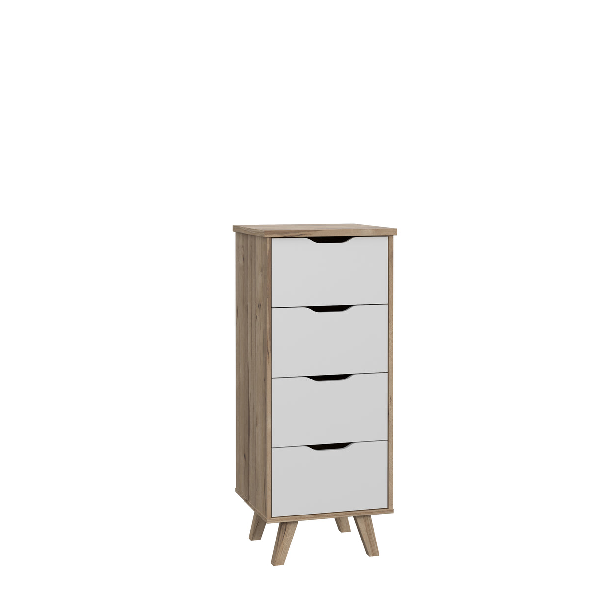 Oskar 4 Drawer Tall Chest of Drawers - Matt White & Oak - FurniComp