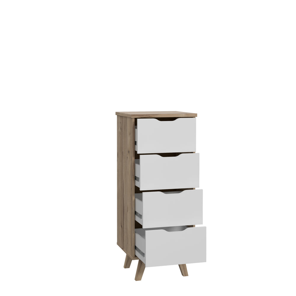 Oskar 4 Drawer Tall Chest of Drawers - Matt White & Oak - FurniComp