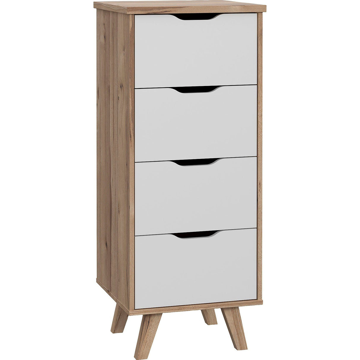 Oskar 4 Drawer Tall Chest of Drawers - Matt White & Oak - FurniComp