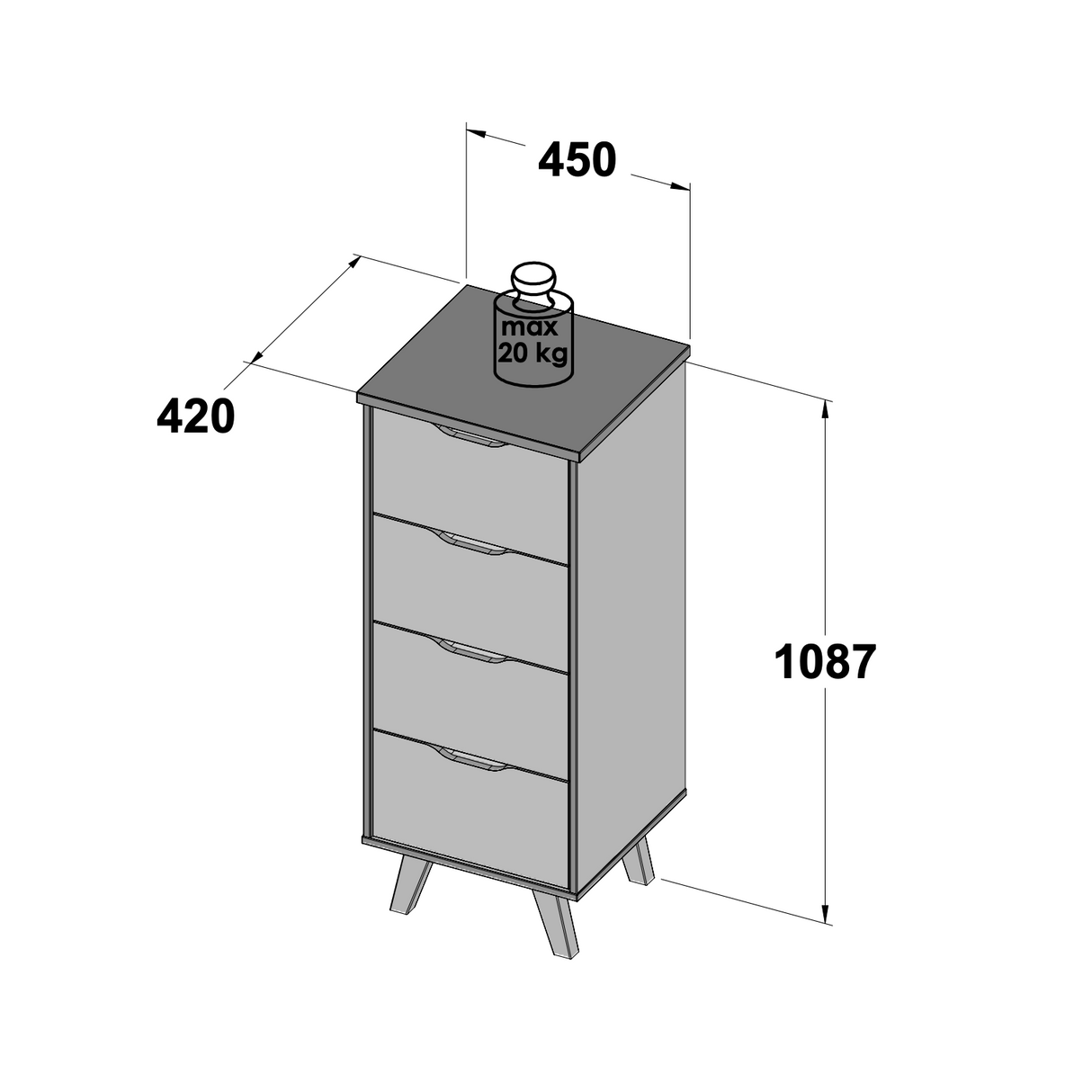 Oskar 4 Drawer Tall Chest of Drawers - Matt White & Oak - FurniComp