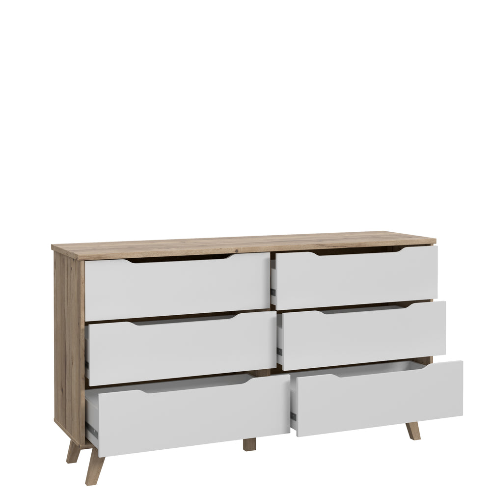 Oskar 6 Drawer Wide Chest of Drawers - Matt White & Oak - FurniComp