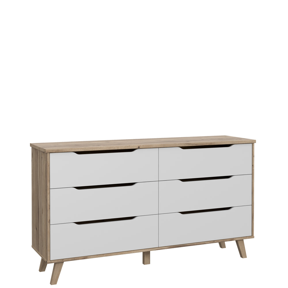 Oskar 6 Drawer Wide Chest of Drawers - Matt White & Oak - FurniComp