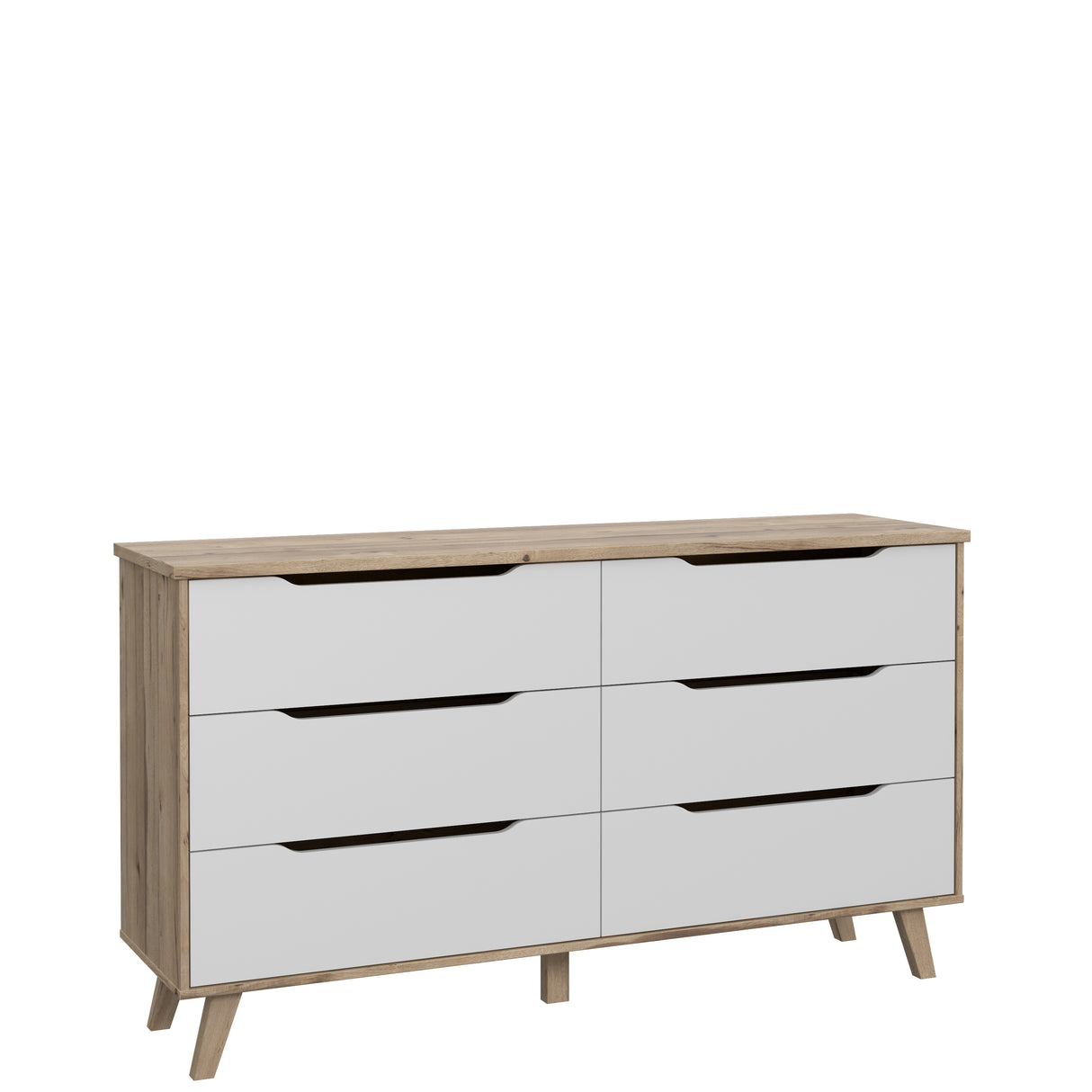 Oskar 6 Drawer Wide Chest of Drawers - Matt White & Oak - FurniComp