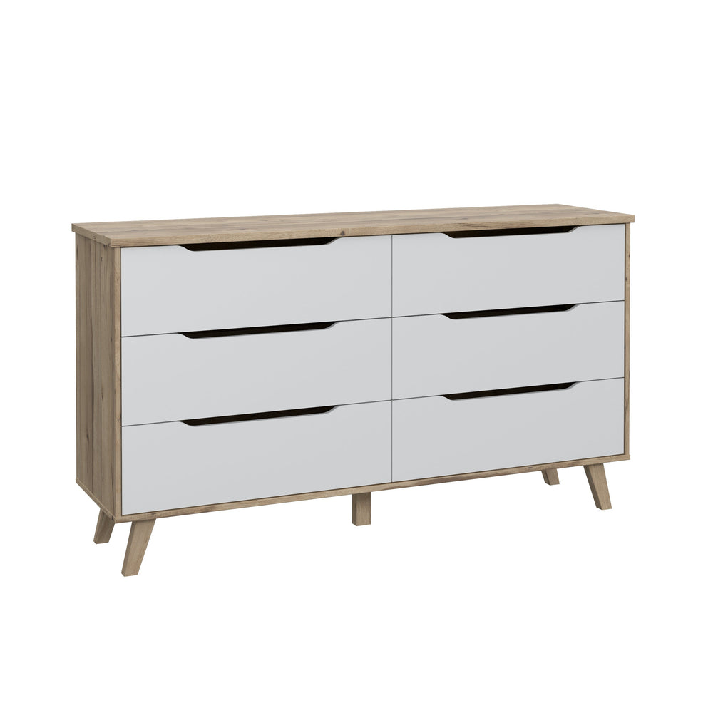 Oskar 6 Drawer Wide Chest of Drawers - Matt White & Oak - FurniComp