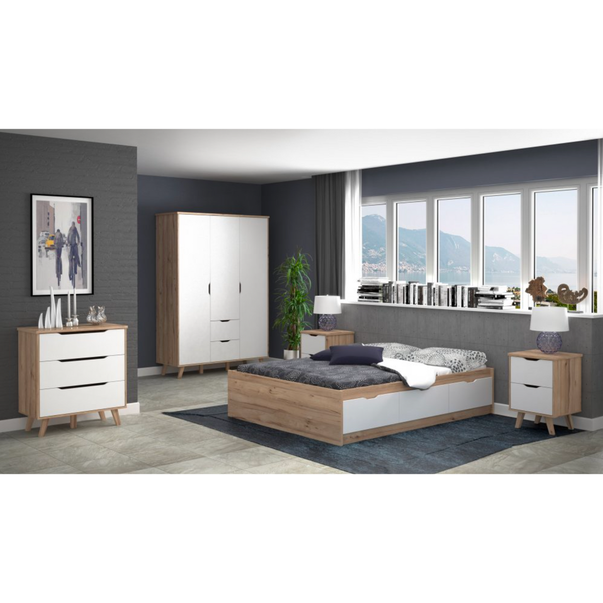 Oskar 4 Drawer Tall Chest of Drawers - Matt White & Oak - FurniComp