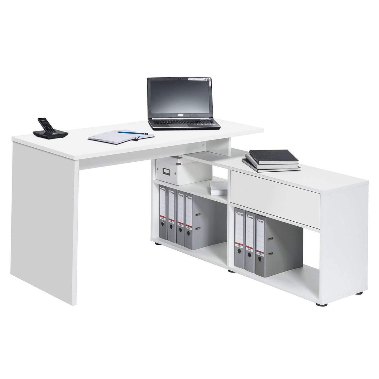 Reno Large White L Shaped Corner Desk - FurniComp