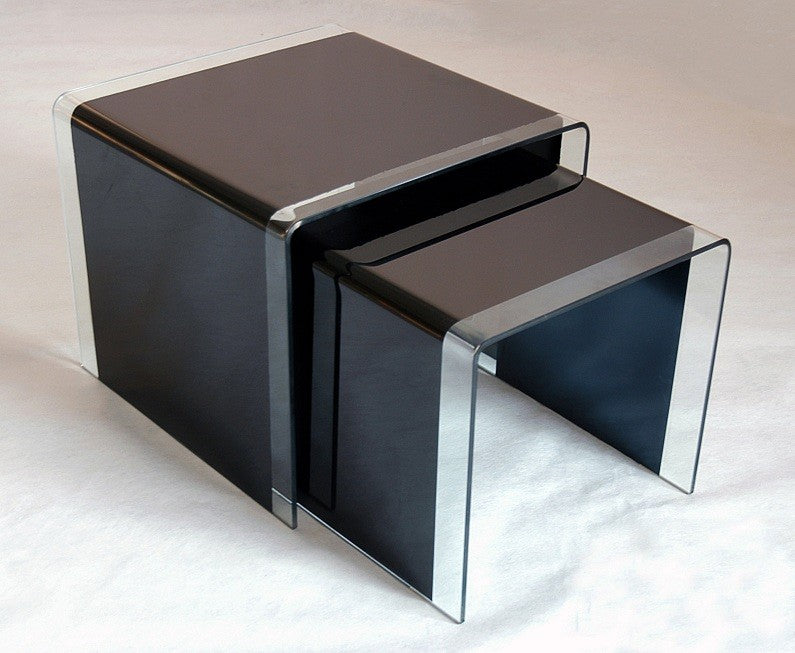 Roma Bent Black and Clear Tempered Glass 2 Piece Nest Of Table Set - FurniComp