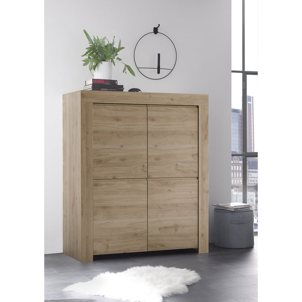 Roma 4 Door Oak Effect Tall Sideboard/Highboard - FurniComp