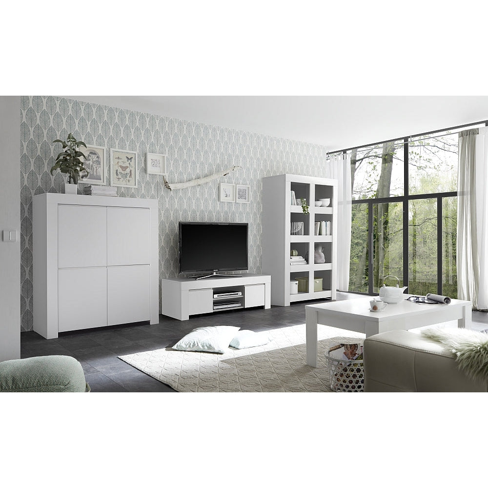 Roma Matt White 4 Door Tall Sideboard/Highboard - FurniComp