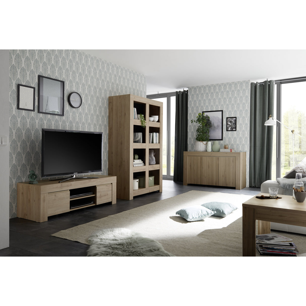 Roma Wide 4 Shelf Oak Effect Bookcase - FurniComp