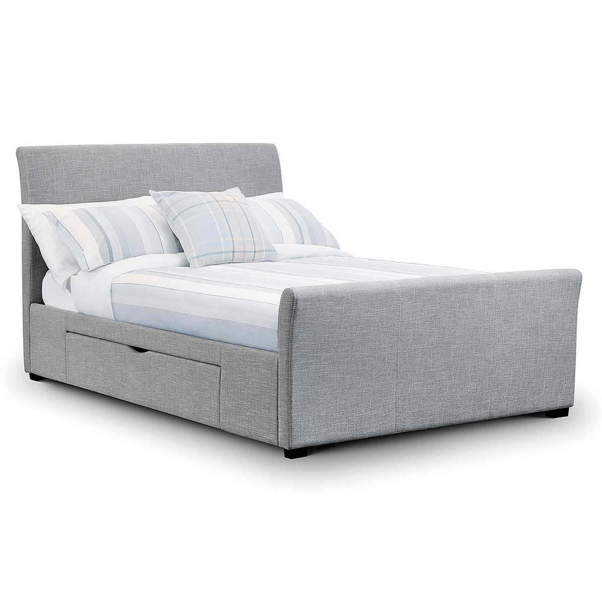 Sicily Light Grey Fabric 2 Drawer Bed - FurniComp