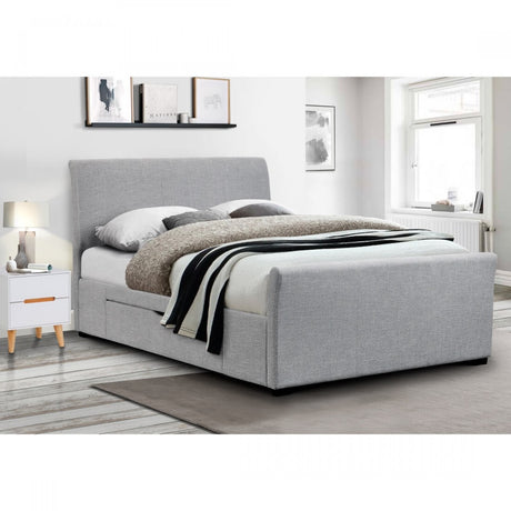 Sicily Light Grey Fabric 2 Drawer Bed - FurniComp