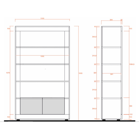 Siena 2 Door 4 Shelf Concrete Grey and Anthracite Bookcase - FurniComp