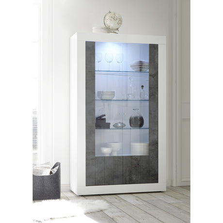 Siena 2 Door White Gloss and Anthracite Glass Display Cabinet - FurniComp