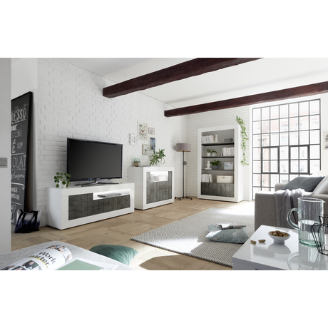 Siena 2 Door 4 Shelf White Gloss and Anthracite Bookcase - FurniComp