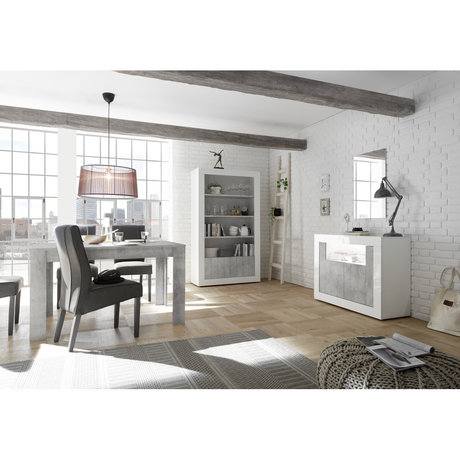 Siena 2 Door White Gloss and Concrete Grey Sideboard - FurniComp