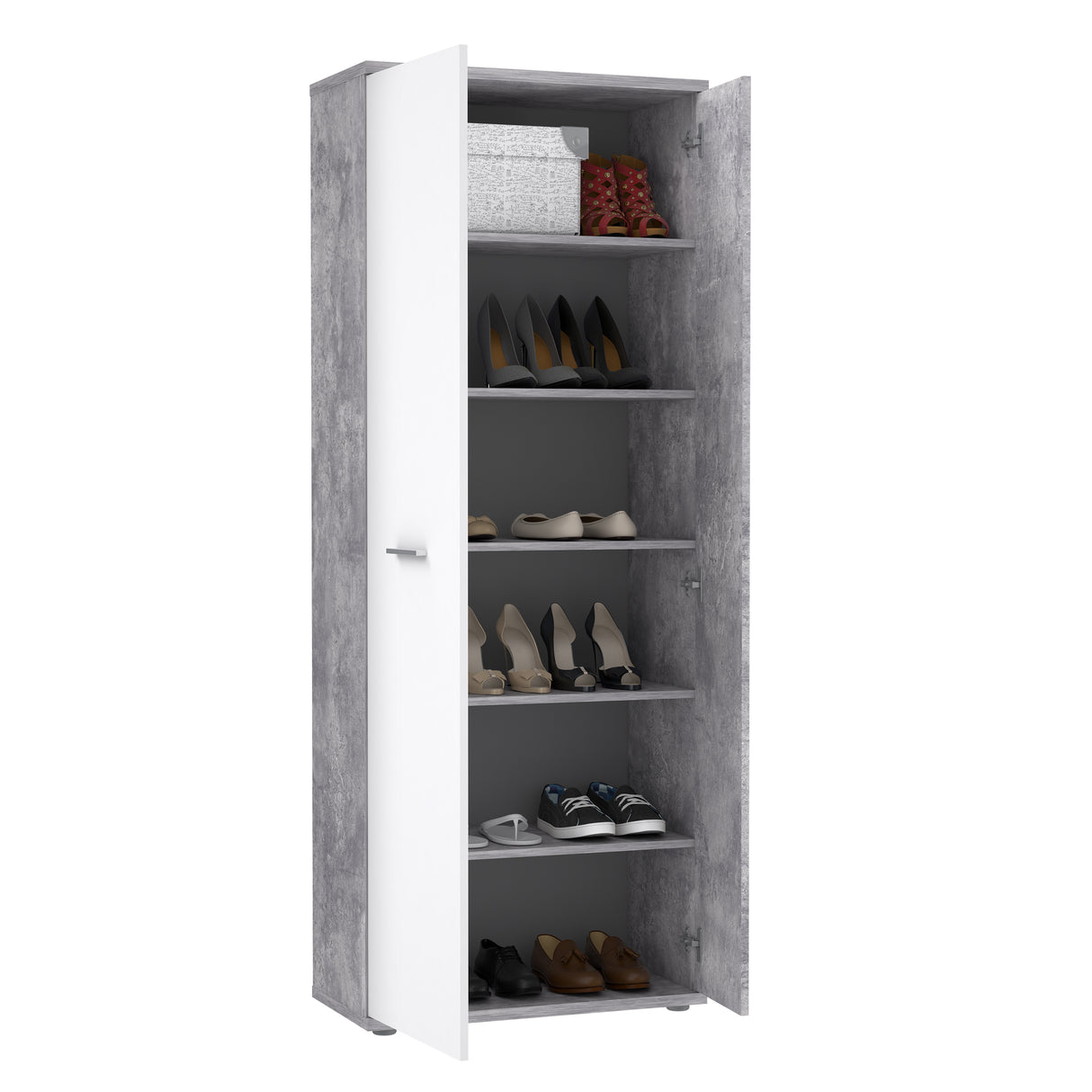 Variant Multipurpose White and Grey Tall 2 Door Utility Shoe Storage Cupboard - FurniComp