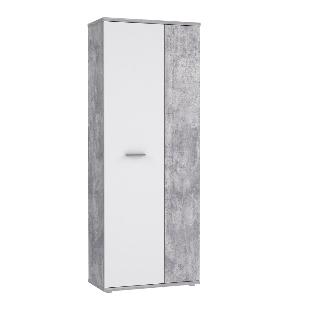 Variant Multipurpose White and Grey Tall 2 Door Utility Shoe Storage Cupboard - FurniComp