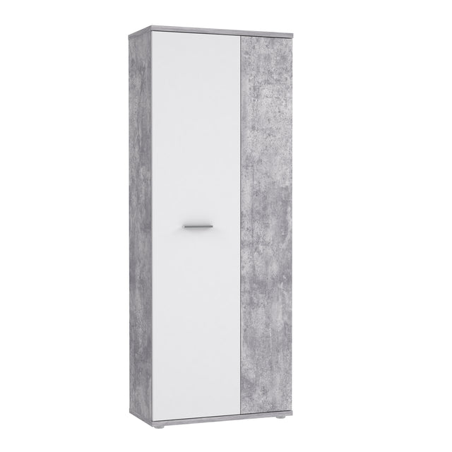 Variant Multipurpose White and Grey Tall 2 Door Utility Shoe Storage Cupboard - FurniComp