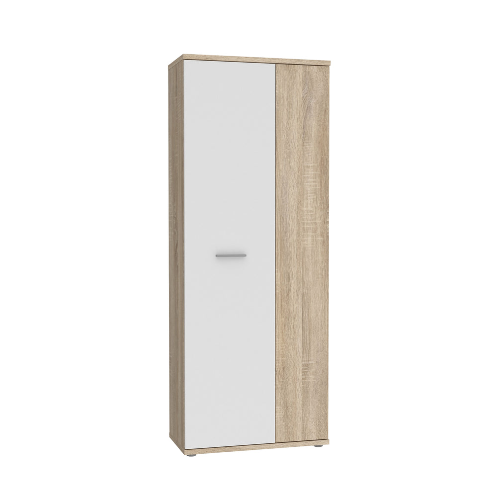 Variant Multipurpose White and Oak Tall 2 Door Broom Utility Cupboard - FurniComp
