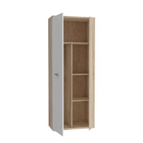 Variant Multipurpose White and Oak Tall 2 Door Broom Utility Cupboard - FurniComp