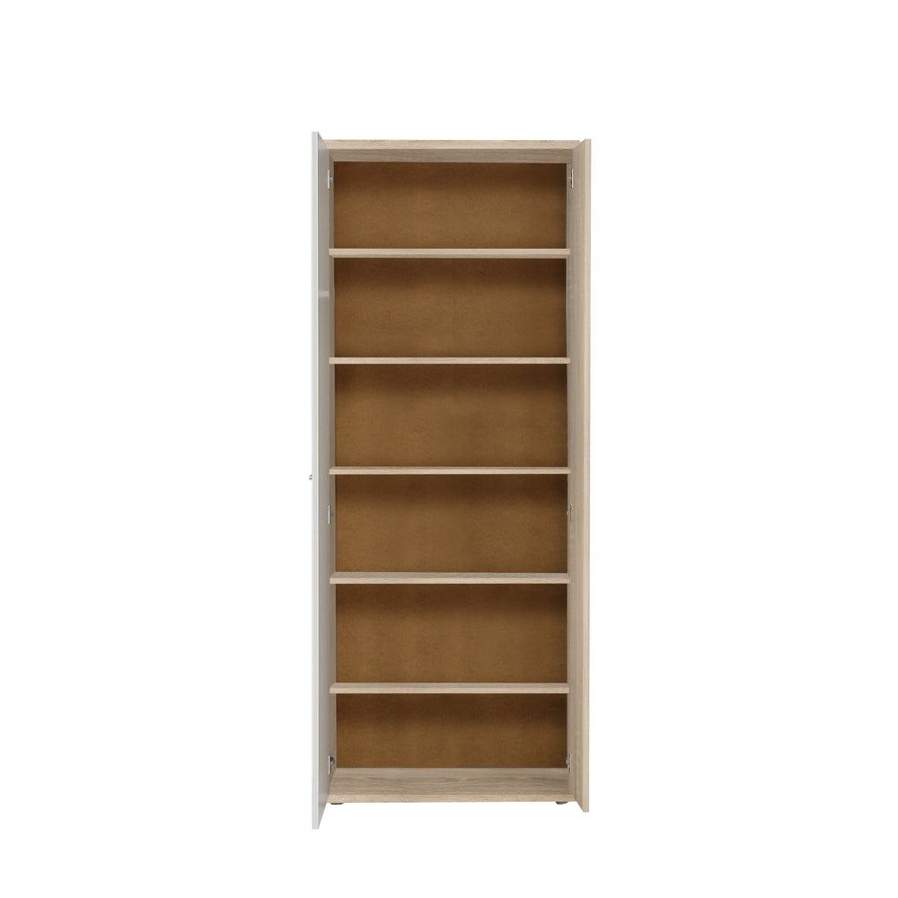 Variant Multipurpose White and Oak Tall 2 Door Utility Shoe Storage Cupboard - FurniComp