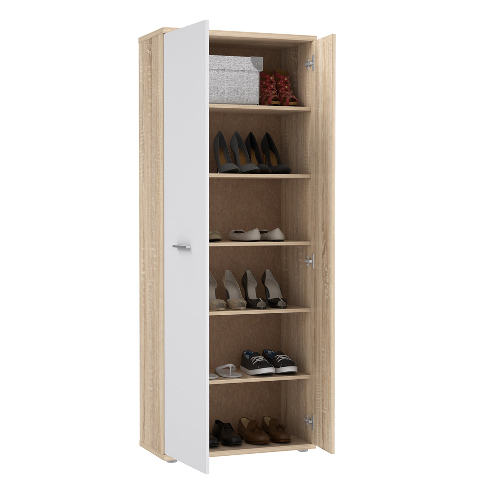 Variant Multipurpose White and Oak Tall 2 Door Utility Shoe Storage Cupboard - FurniComp