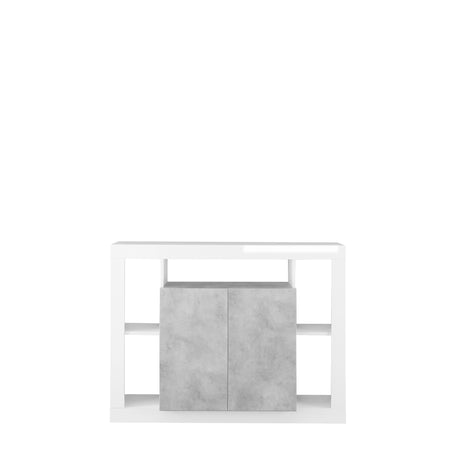 Viola 2 Door White Gloss and Concrete Grey Small Sideboard - FurniComp
