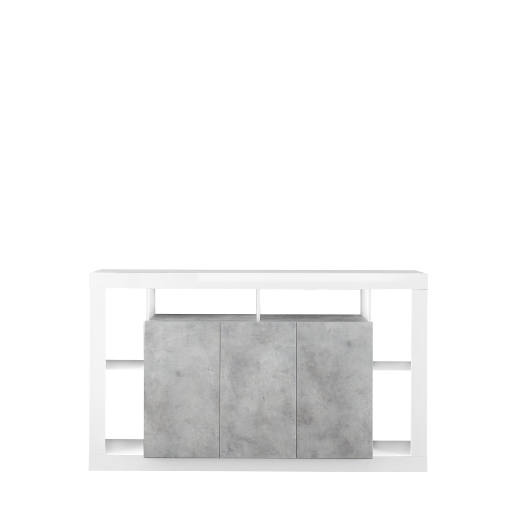 Viola 3 Door 172cm White Gloss and Concrete Grey Sideboard - FurniComp