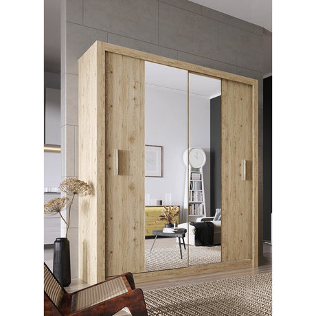 Austin 2 Door Oak 180cm Mirrored Sliding Door Wardrobe AU-03 - FurniComp