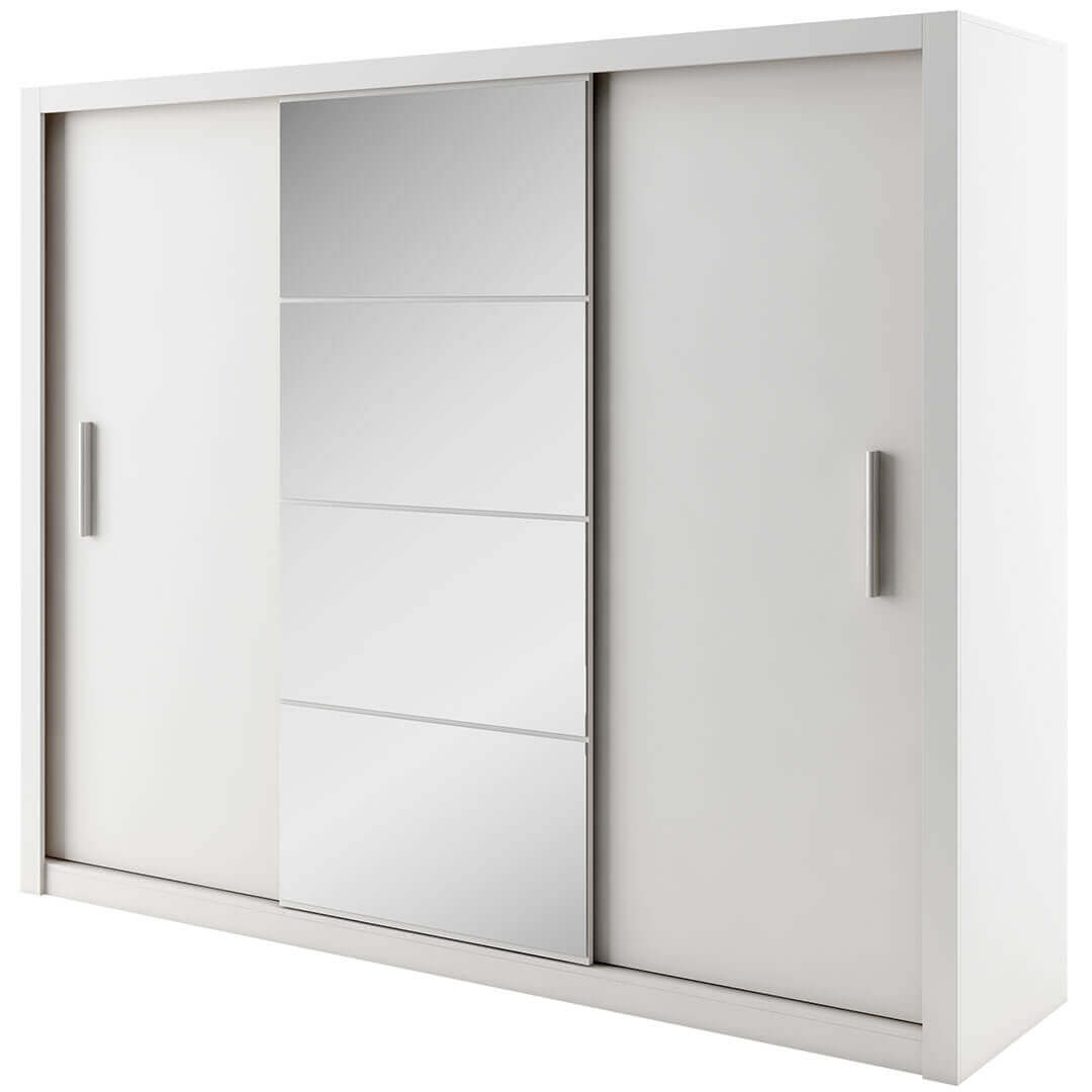 Austin White 3 Door 250cm Mirrored Sliding Door Wardrobe AU-01 - FurniComp