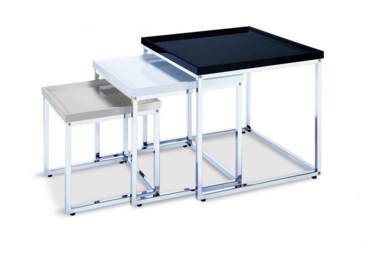 Havana 3 Piece Gloss Black, White and Beige Nest Of Tables Set - FurniComp