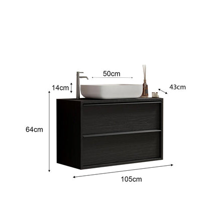 Verona Black Oak 2 Drawer 1050mm Wall Hung Vanity Unit with Basin - FurniComp