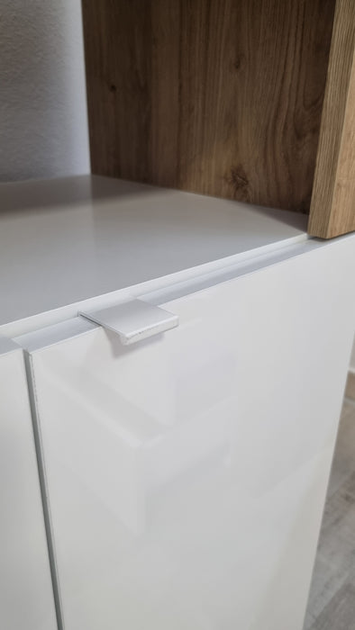 Lorenzo 2 Door White Gloss and Cadiz Oak Large Bathroom Storage Cabinet - FurniComp