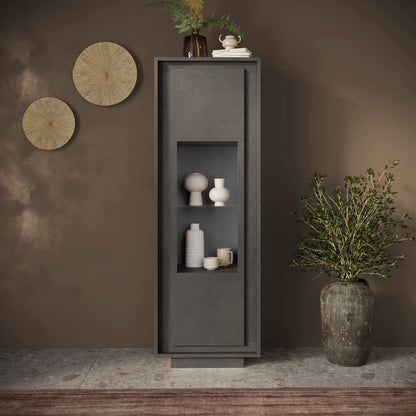 Berlin 1 Door 67cm Grey Glass Display Cabinet - FurniComp