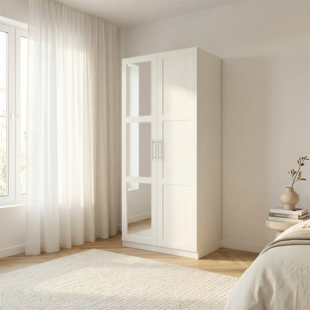 Denver 2 Door White Mirrored Panelled Wardrobe - FurniComp