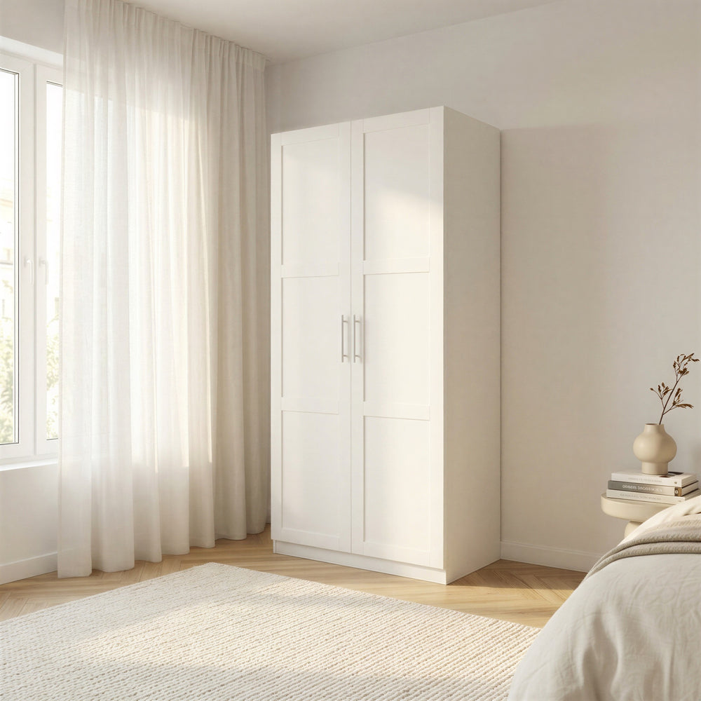 Denver 2 Door White Panelled Wardrobe - FurniComp