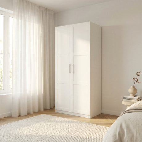 Denver 2 Door White Panelled Wardrobe - FurniComp
