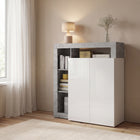 Lorenzo 2 Door White Gloss and Concrete Grey Tall Sideboard/Highboard - FurniComp