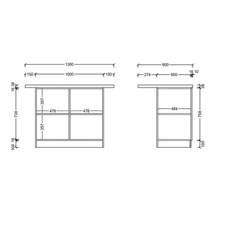 Fiora 130x80cm White Gloss Small Kitchen Island Breakfast Bar with Mercure Oak Top & Storage - FurniComp