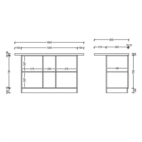 Fiora 160x80cm White Gloss Kitchen Island Breakfast Bar with Mercure Oak Top & Storage - FurniComp