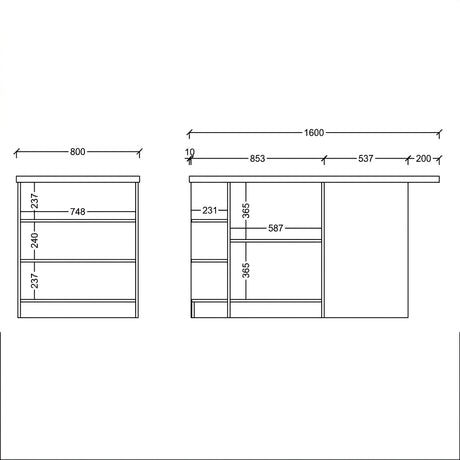 Fiora 160x80cm White Gloss Kitchen Island Breakfast Bar with Mercure Oak Top Shelving & Storage - FurniComp