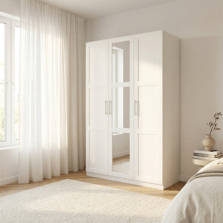 Denver 3 Door White Mirrored Panelled Wardrobe - FurniComp