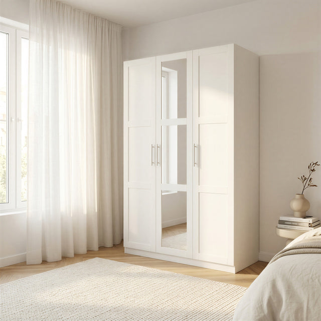 Denver 3 Door White Mirrored Panelled Wardrobe - FurniComp