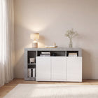 Lorenzo 3 Door White Gloss and Concrete Grey Sideboard - FurniComp