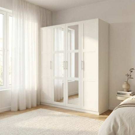 Denver 4 Door White Mirrored Panelled Wardrobe - FurniComp