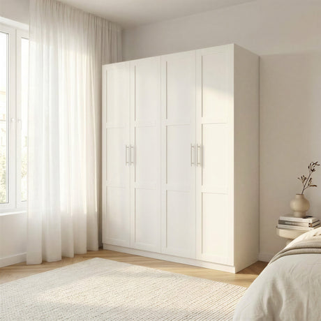 Denver 4 Door White Panelled Wardrobe - FurniComp