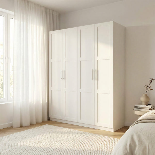 Denver 4 Door White Panelled Wardrobe - FurniComp