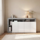Lorenzo 4 Door White Gloss and Concrete Grey Sideboard - FurniComp